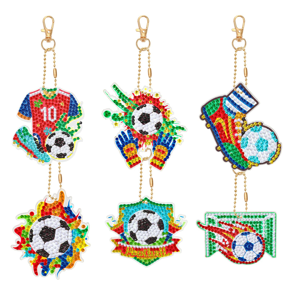 JSRQT 5D DIY Football Diamond Art Painting Keyrings Kit, Double-Sided Diamond Pasted Painting Keychians for Adult Kids, Rhinestone Mosaic Craft Painting Pendant for Handbag Backpack Party Decoration