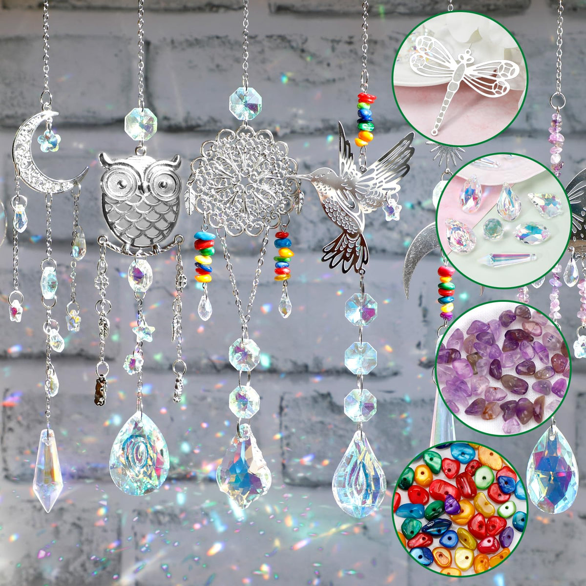 Worgree DIY Suncatcher Kit 460pcs Sun Catchers Making Supplies Art and Crafts for Adults Hanging Prism Sun Catcher with Crystals Ball Indoor Window Home Wedding Garden Festival Decor Gifts