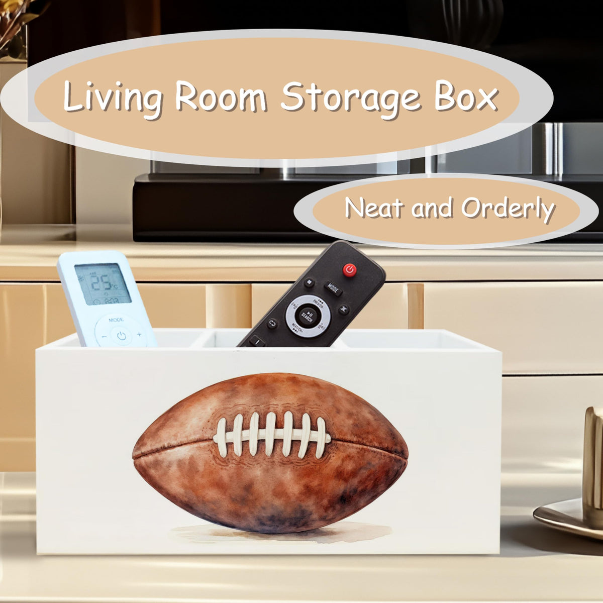YTRGI American Football Pen Pencil Holder Organizer for Desk, Gifts for Football Fan Lovers Players Wooden Box Block Sign for Home Office Tabletop Decor
