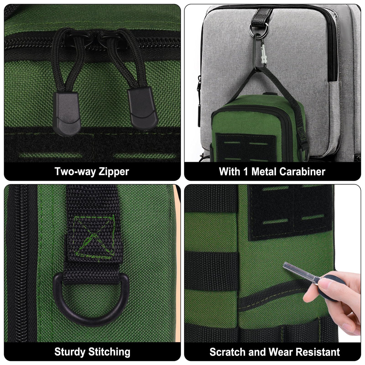 Heavy Duty Small Tool Bags for Men with Carabiner,Tactical Tool Pouch Bag,Portable Utility Tools Storage Organizer Case with Shoulder Strap for EDC,Motorcycle,Camping,Road Trip,Electricians,Green