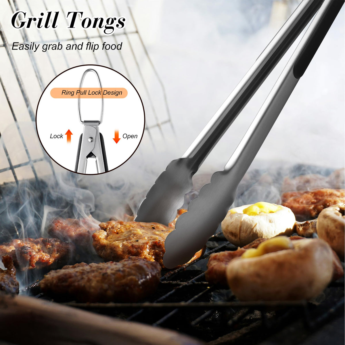 Griddle Accessories Kit - Grilling Accessories, Stainless Steel Heavy Duty Grill Tools Set with Spatula, Fork, Tongs, Brush and Gift-Box for Outdoor Barbecue, Home Grill (4PCS)