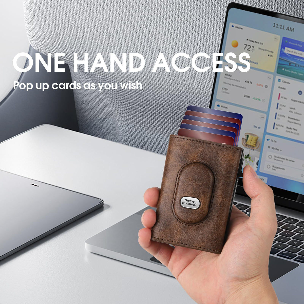 GAOCHALE Mens Wallet for Samsung Smarttag2 Pop up Card Holder Compatible with Samsung Tag RFID Blocking Wallet for Men 10-14 Card Capacity | ID Window | Cash Slot(Brown)