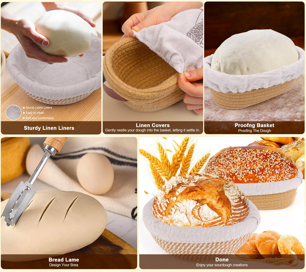 Sourdough Bread Baking Supplies, Complete Sourdough Starter Kit, 9" Round & 10" Oval Bread Proofing Basket with Sour dough Starter Jar, Bread Making Tools Gifts for Bakers Women Wife Mom