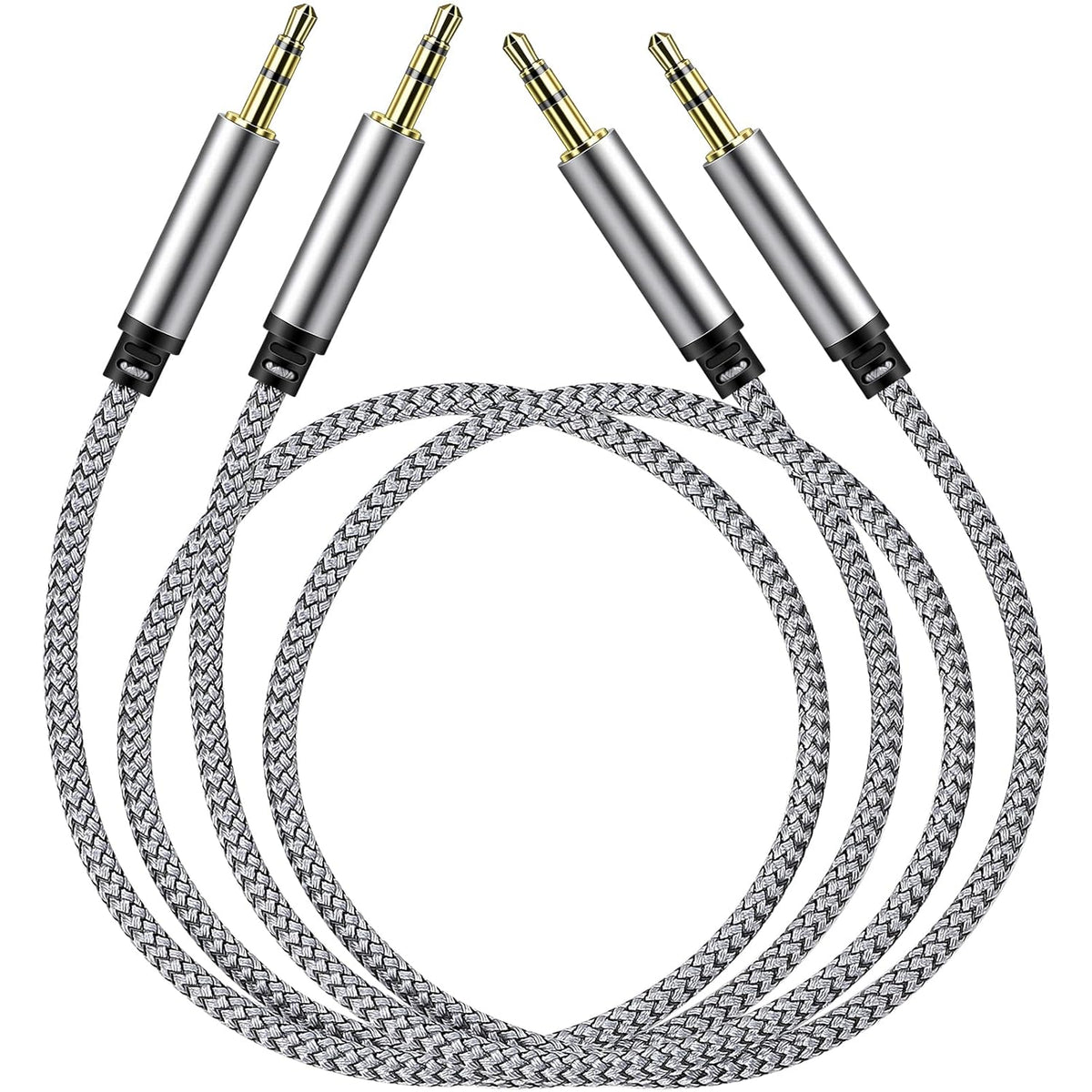 SAISN 3.5mm 2 Pack 1.5ft Audio Aux Cable - Nylon Braided Hi-Fi Stereo Audio TRS Cable for Car Home Stereos, Headphones