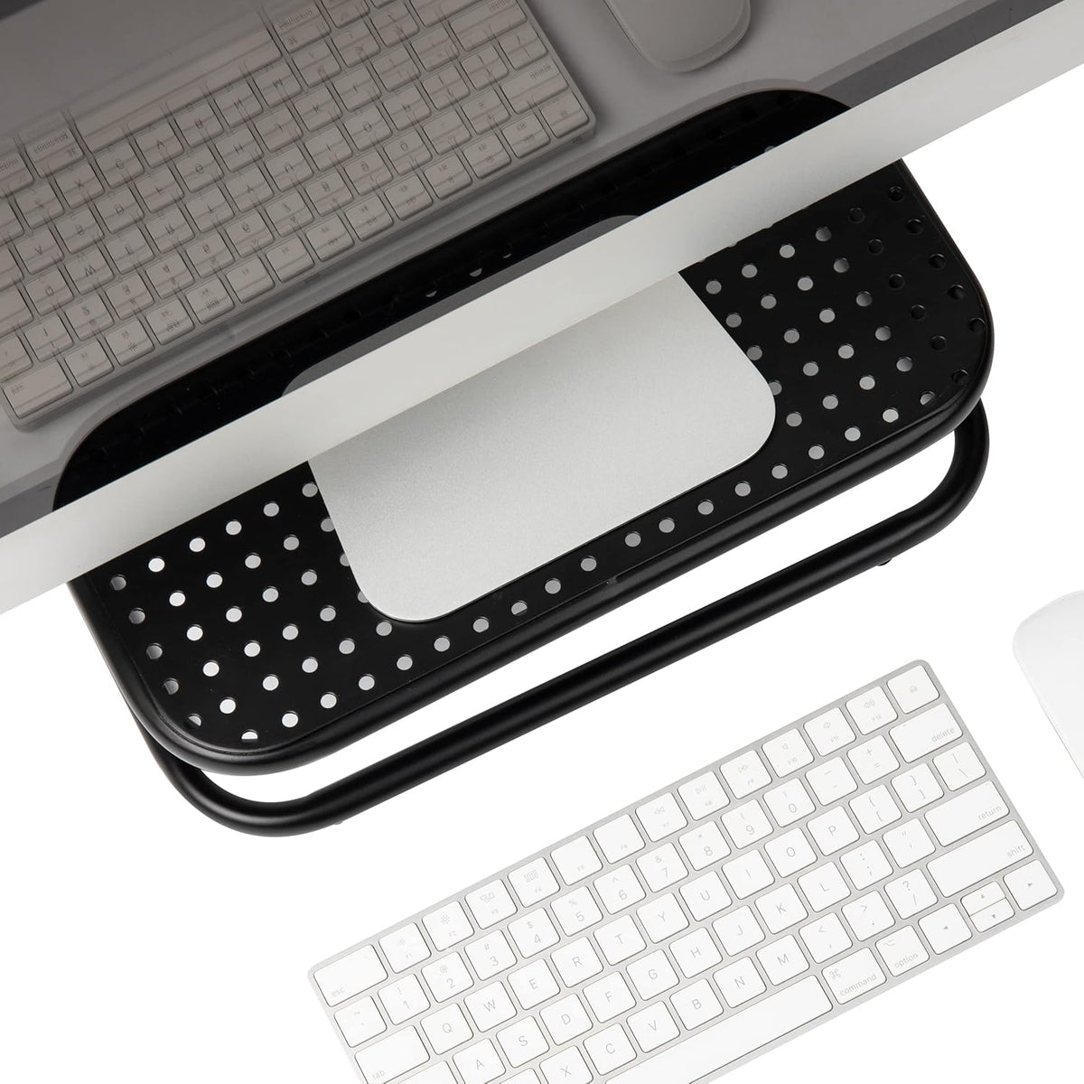 Set 2, 14.25"L 11"W 4.25"H, Mind Reader Monitor Stand, of Ventilated Laptop Riser, Desktop Organizer, Metal, x x Black