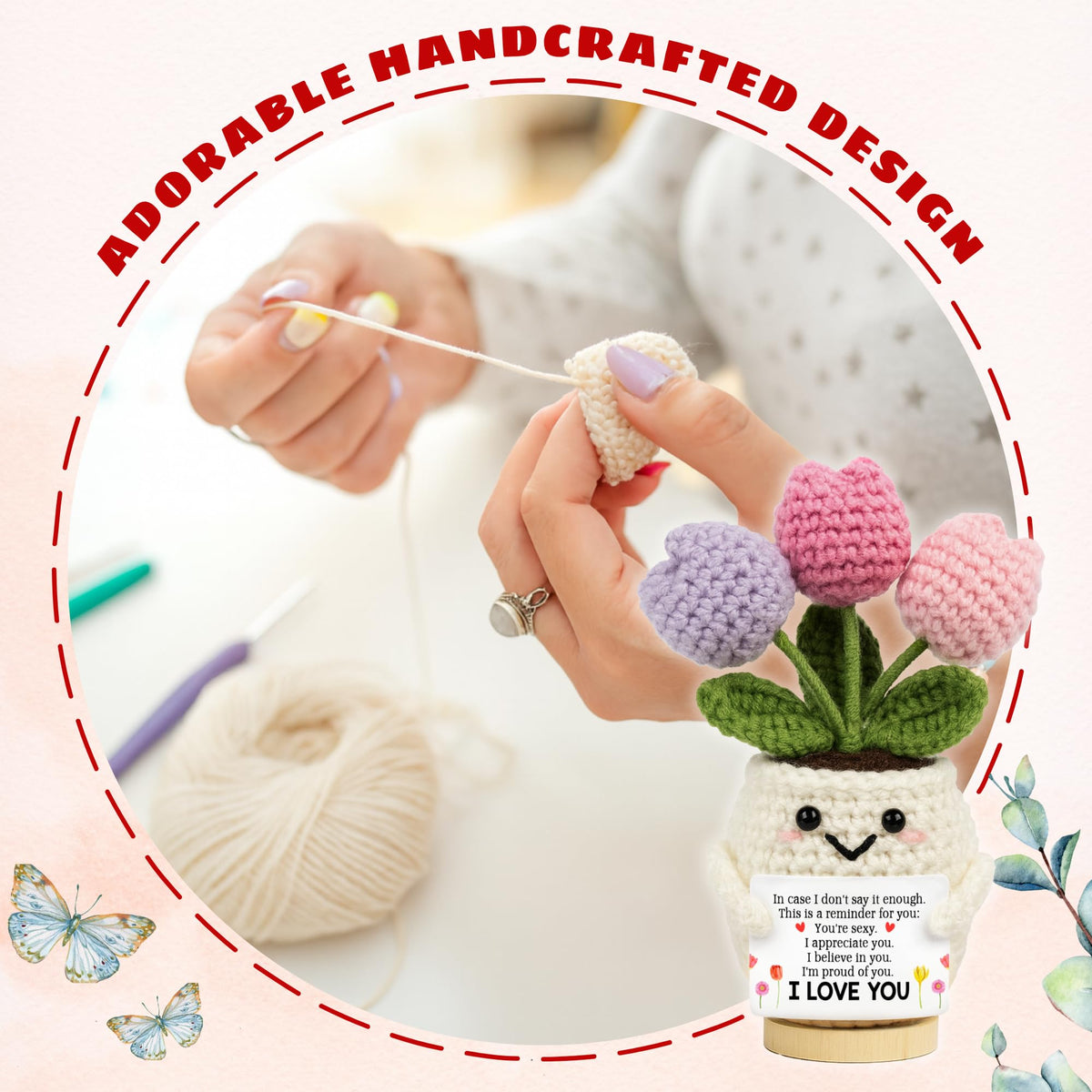 Lucagift Anniversary Wedding Gifts for Wife - Mothers Day Birthday Gift for Her, Girlfriend, Wife - Love Romantic Gift Ideas for Her Him, Girlfriend Boyfriend - 5.51'' x 4.13'' Cute Crochet Love