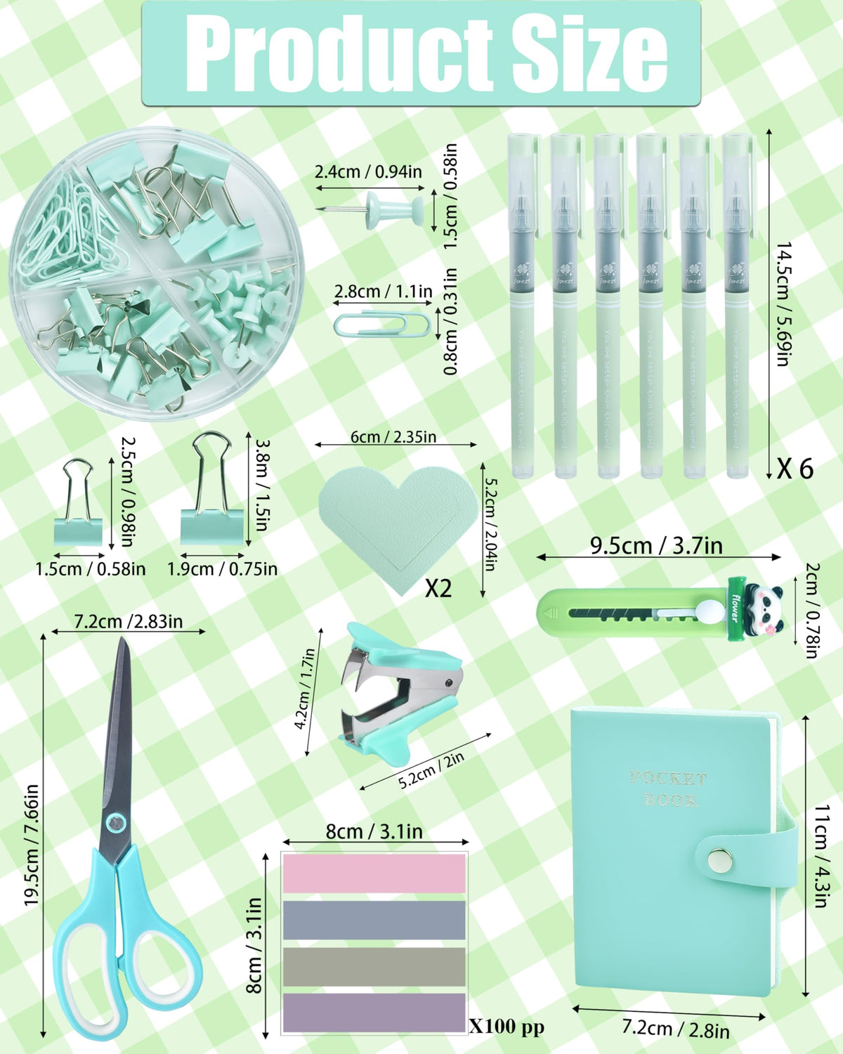 Green and Blue Desk Accessories, 26Pcs Office Supplies and Desk Organizers, with Tape Dispenser, Stapler, Staple Remover, Ect, Gift Box Packaging