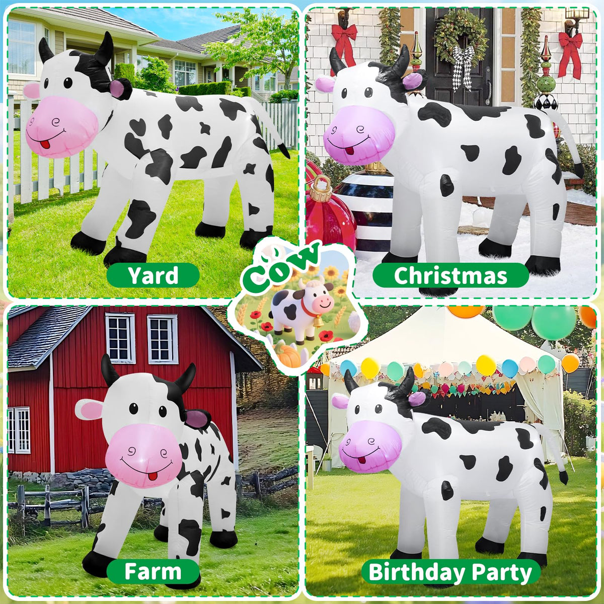 6FT Inflatable Cow Outdoor Decoration,Built-in LED Lights Indoor Outdoor Yard Lawn Ranch Blow Up Cute Animal Milk Cow,Christmas Holiday Display Spring Decorations for Garden Farm Themed Party