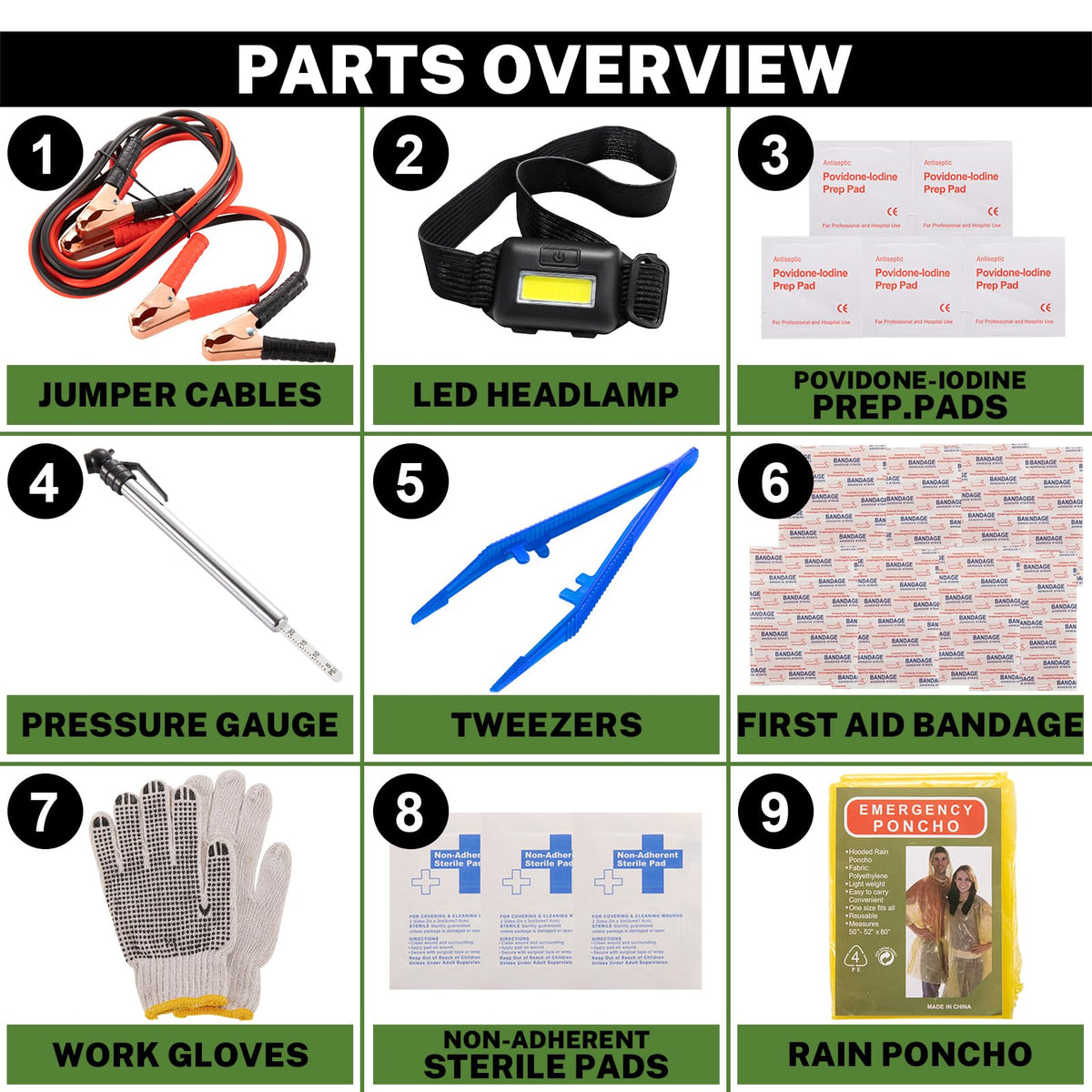 Car Emergency Kit with Battery Jumper Cables,Car Accessories for Men or Women,Emergency Car Kit,Roadside Automotive Safety Kit for Car,Vehicle,Truck or SUV,Gifts for Men or Him,Black