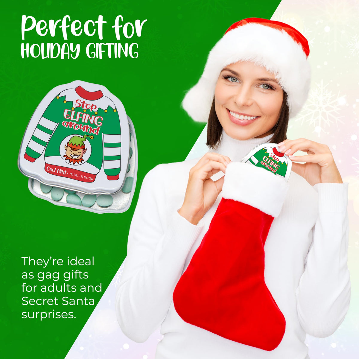 4E's Novelty Humorous "Christmas Poop" Candy Breath Mint Tins, 4 Pack Ugly Sweater Tins Funny Christmas Candy Stocking Stuffer for Kids Teens Adults Boys Girls Unique Funny Gag Gift White Elephant Gift Exchange for Men Women