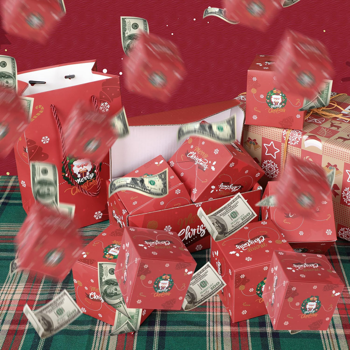 Surprise Gift Box Explosion for Money, Unique Folding Bouncing Red Envelope Gift Box with Confetti for Birthday Anniversary Valentine Proposal (12 Bounces)(Red)