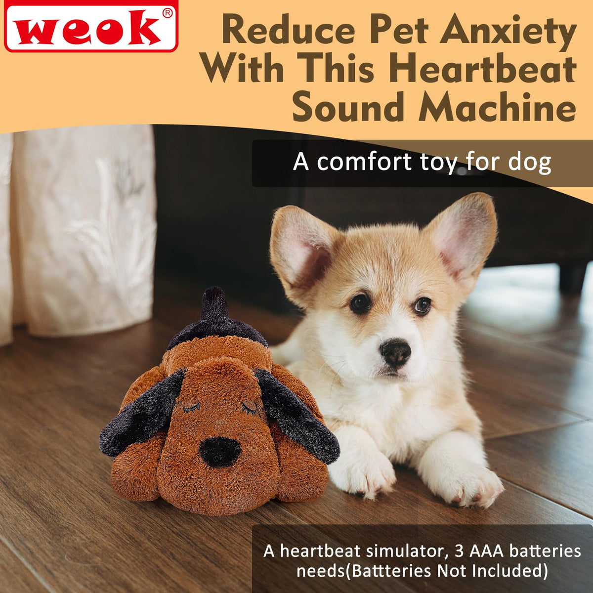 WEOK Heartbeat Puppy for Dogs, Helps for Anxiety Relief and Calming, Stuffed Animal Anxiety Calming Behavioral Puppy Heartbeat Toy Sleep aid for Cats Pets（for Small Breeds）