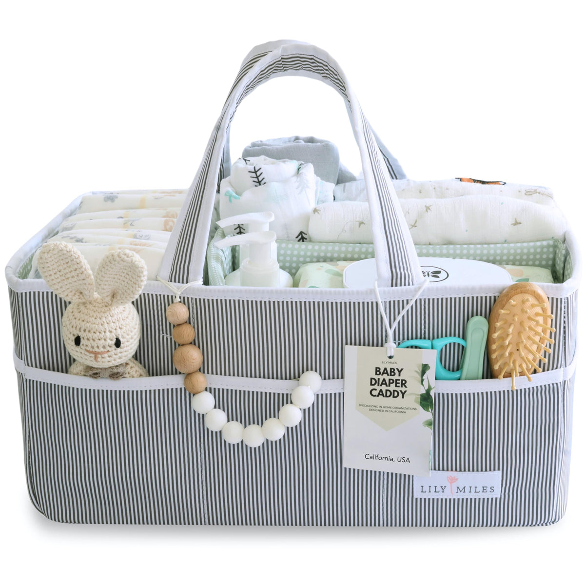 Lily Miles Baby Diaper Caddy Organizer - Large Tote Bag for Newborn essentials Boy or Girl - Baby Shower Basket - Nursery Must Haves - Registry Favorites - Newborn Caddie Car Organizer