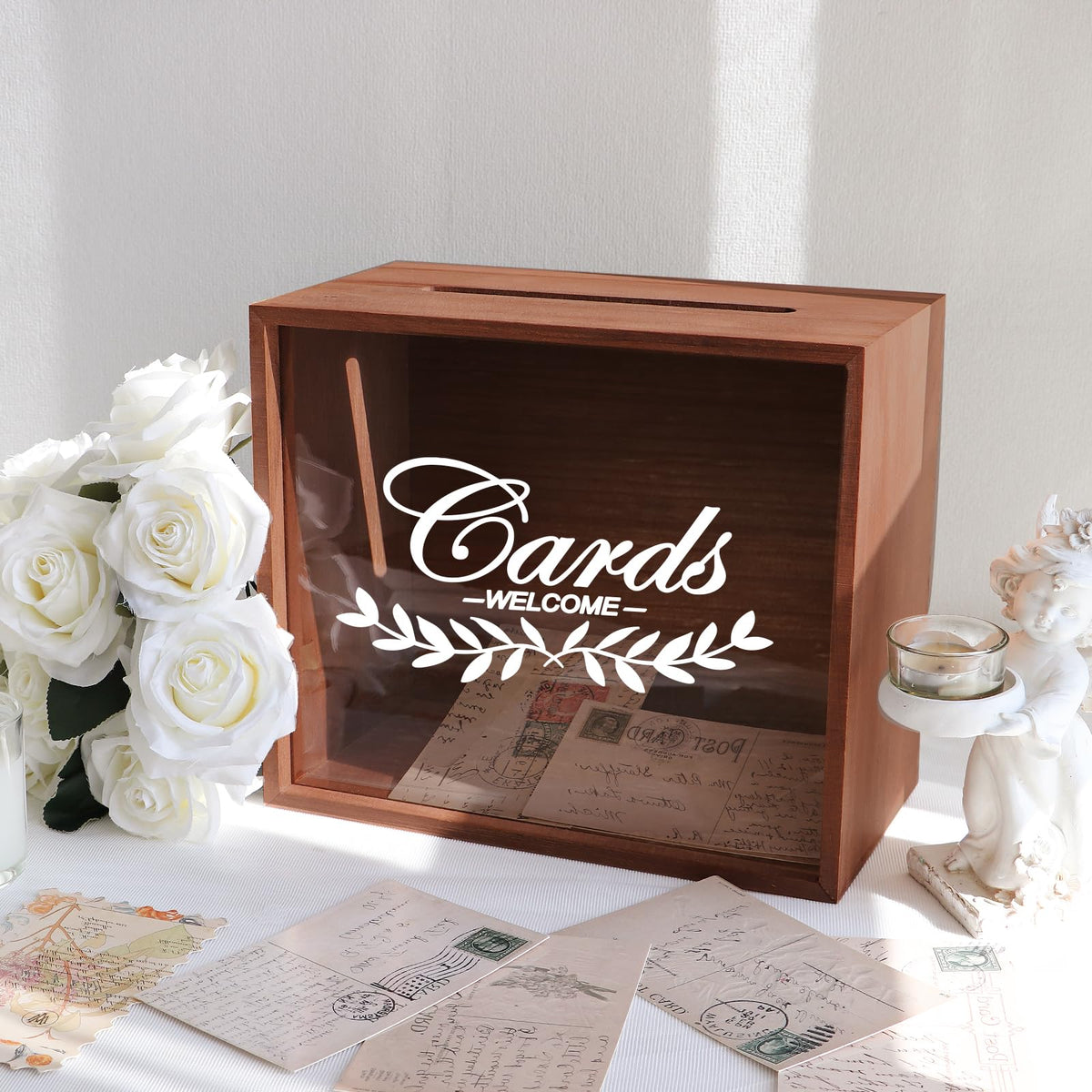 OurWarm Wooden Wedding Card Box with Slot, Money Gift Card Box for Wedding Reception, Rustic Envelope Card Box Storage for Party, Birthday, Graduation, Baby Shower, Honeymoon Funds, Wedding Gift