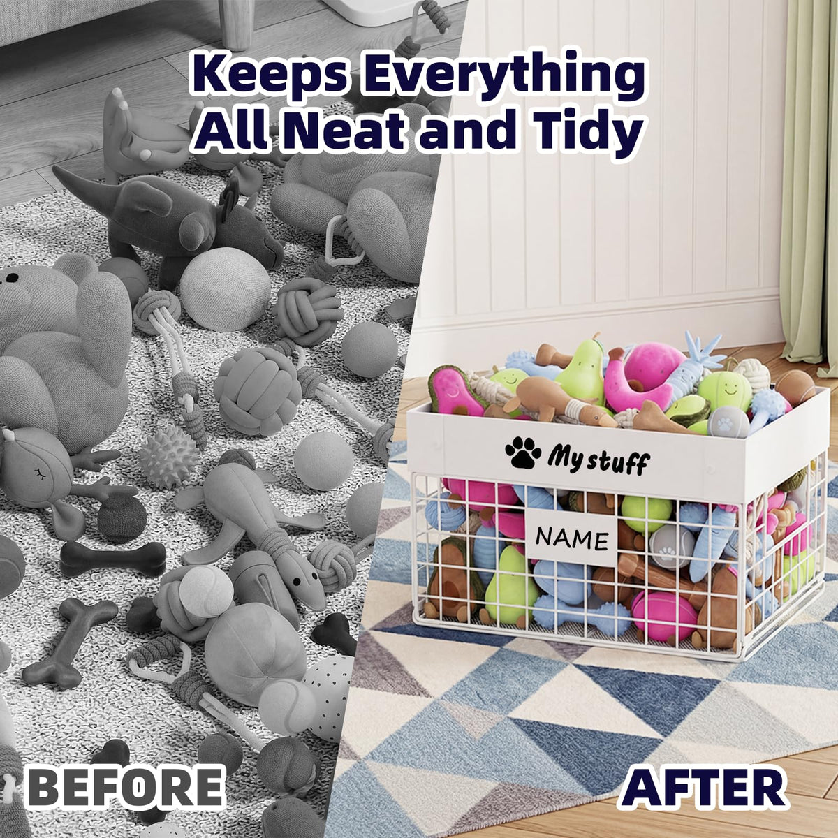 Kaiferty Indestructible X-Large Dog Toy basket, Chew-Proof Medium Toy Bin, Pet Toy Bin Dog Metal Basket for Toys, Puppy Toy Storage Organizer Blankets, Toy Box for Living Room Area (White)