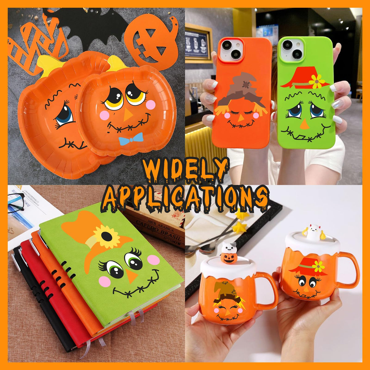 Pumpkin Decorating Stickers Halloween Pumpkin Faces Decals Funny Cartoon Scarecrow Faces Stickers Halloween Glass Decals for Crafts Cups Jars Ornaments Holiday Thanksgiving Party Decorations