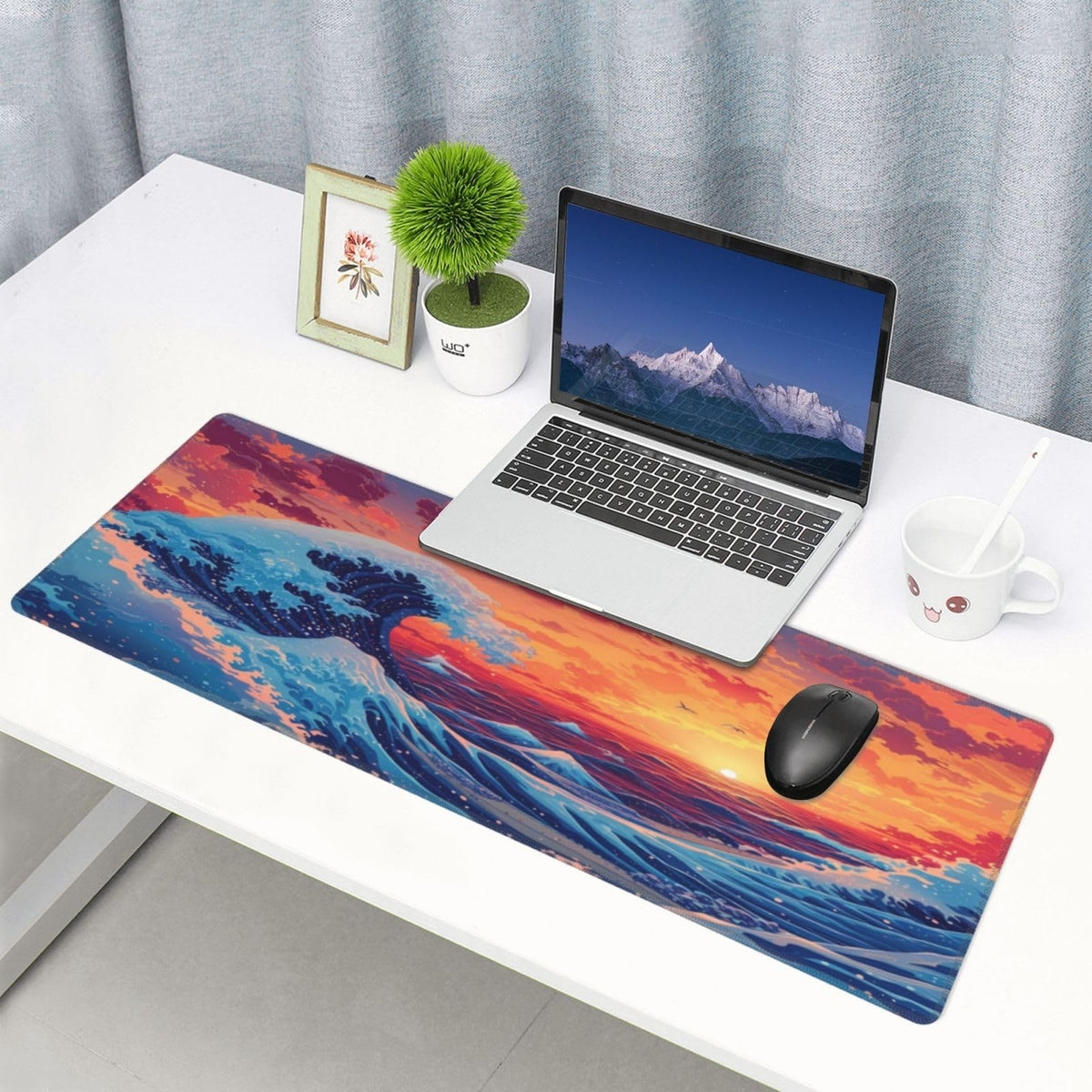 Gaming Mouse Pad Desk Pad,Extended Big Mouse Pad,31.5x11.8 Inch Long Computer Keyboard Mouse Mat Mousepad with 3mm Non-Slip Base and Stitched Edge for Gaming and Office… (Sunset Wave)