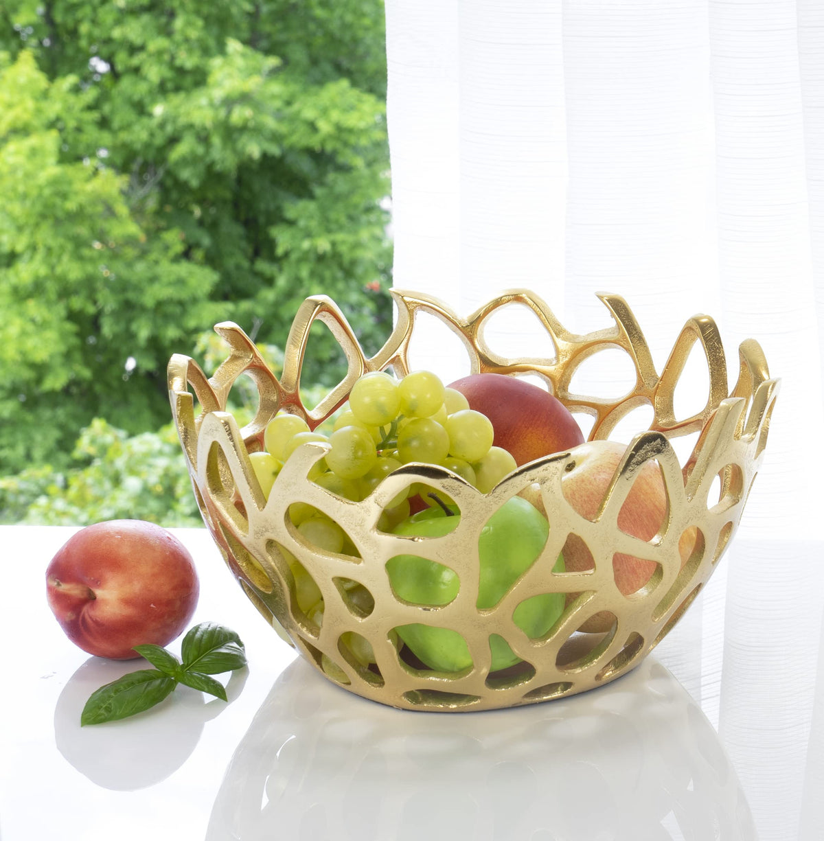 Red Co. 10” Decorative Round Aluminum Golden Branch Reef Centerpiece Bowl