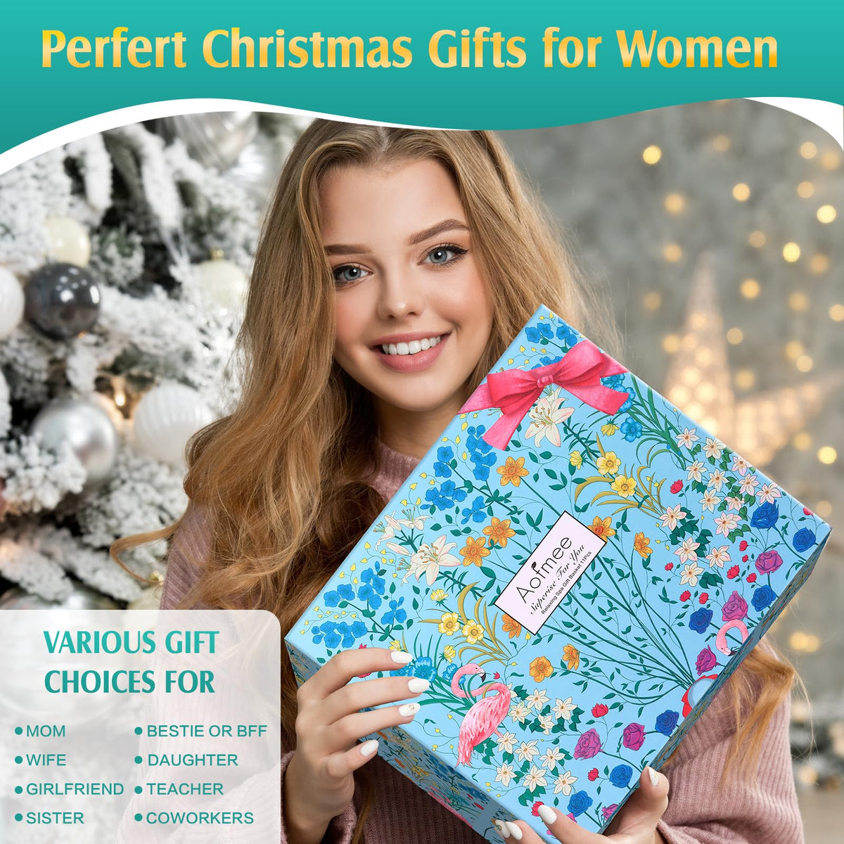 Aofmee Gifts Basket for Mother Wife Grandma Daughter Friends Sister, Happy Birthday Gifts for Women Mom Her, Blue Self Care Spa Relaxing Baskets for Birthday Mothers Day Christmas Valentines