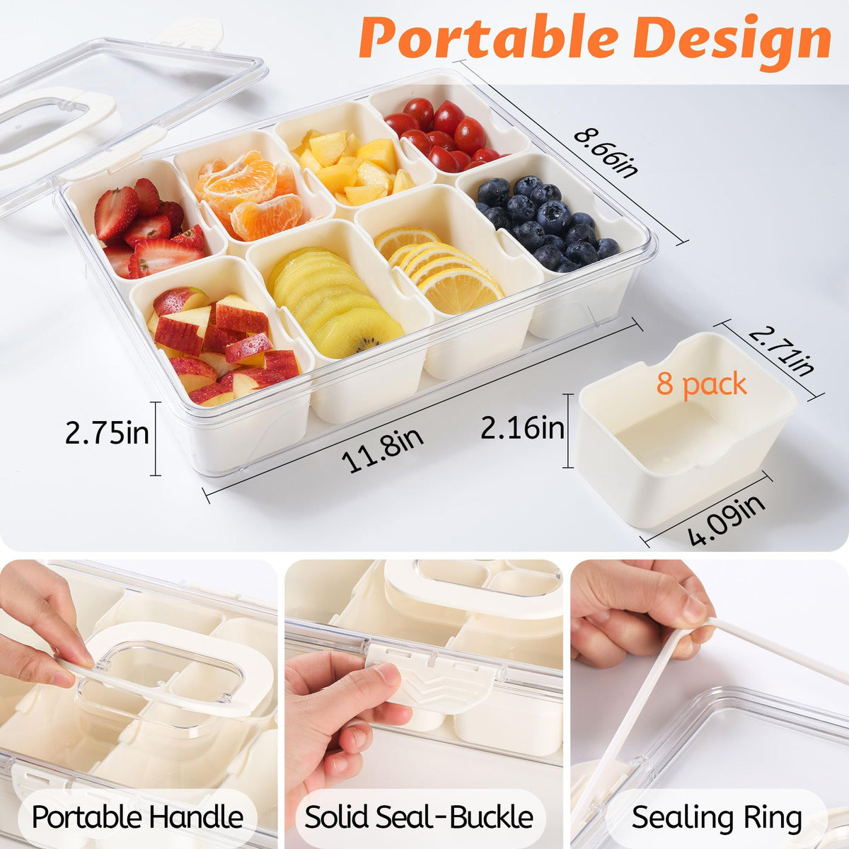 2 Pack Snackle Box Container - Dishwasher Safety Divided, Serving Tray with Lid and Handle - Charcuterie Board for Portable Snack Platters - Clear Organizer for Fruits Snacks,Perfect for Road Travel