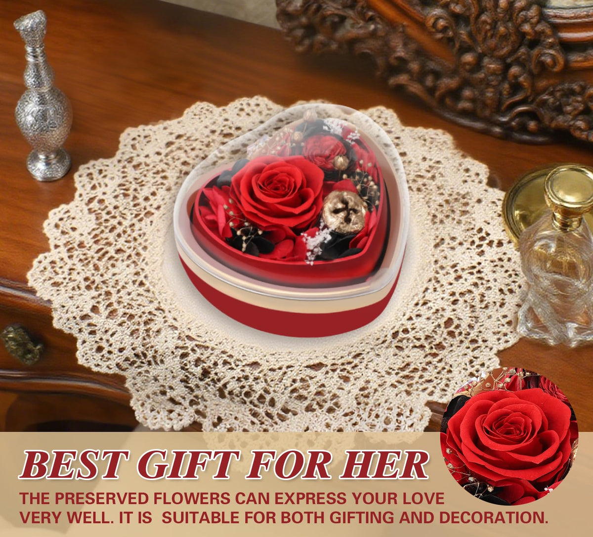 Casaido Preserved Real Rose with I Love You Necklace in Heart Box, Mothers Day Rose Gift for Her, Red Eternal Flower Christmas Valentines Day Birthday Gifts for Women Mom Wife Girlfriend Grandma