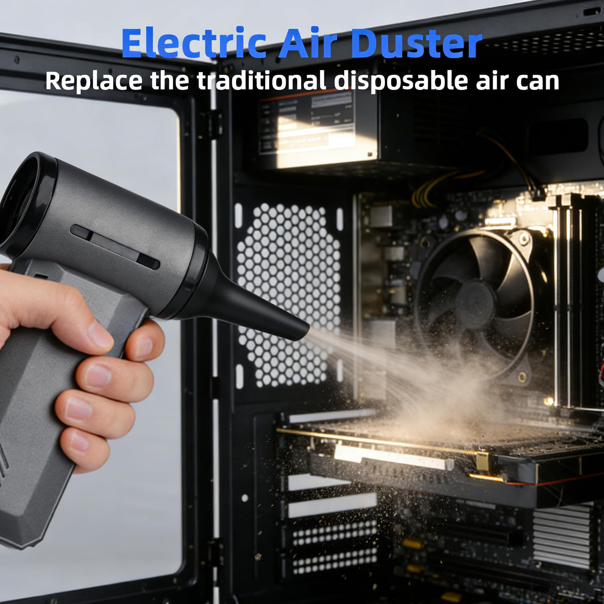 ODISTAR Compressed Air Duster - 130000 RPM Super Power Electric Air Duster, Rechargeable Cordless Air Blower with Stepless Speed Adjustable for Computer, Keyboard, Car, Home, Office