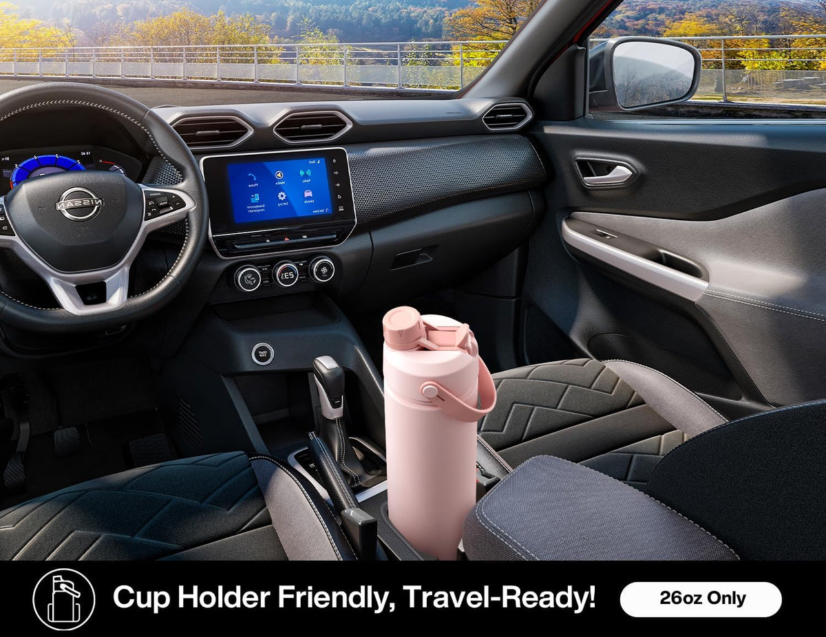 POWCAN 26 oz Insulated Water Bottle - 2-in-1 Straw & Spout Lid, Leak-Proof, Fits Car Cup Holder | Dark Knight