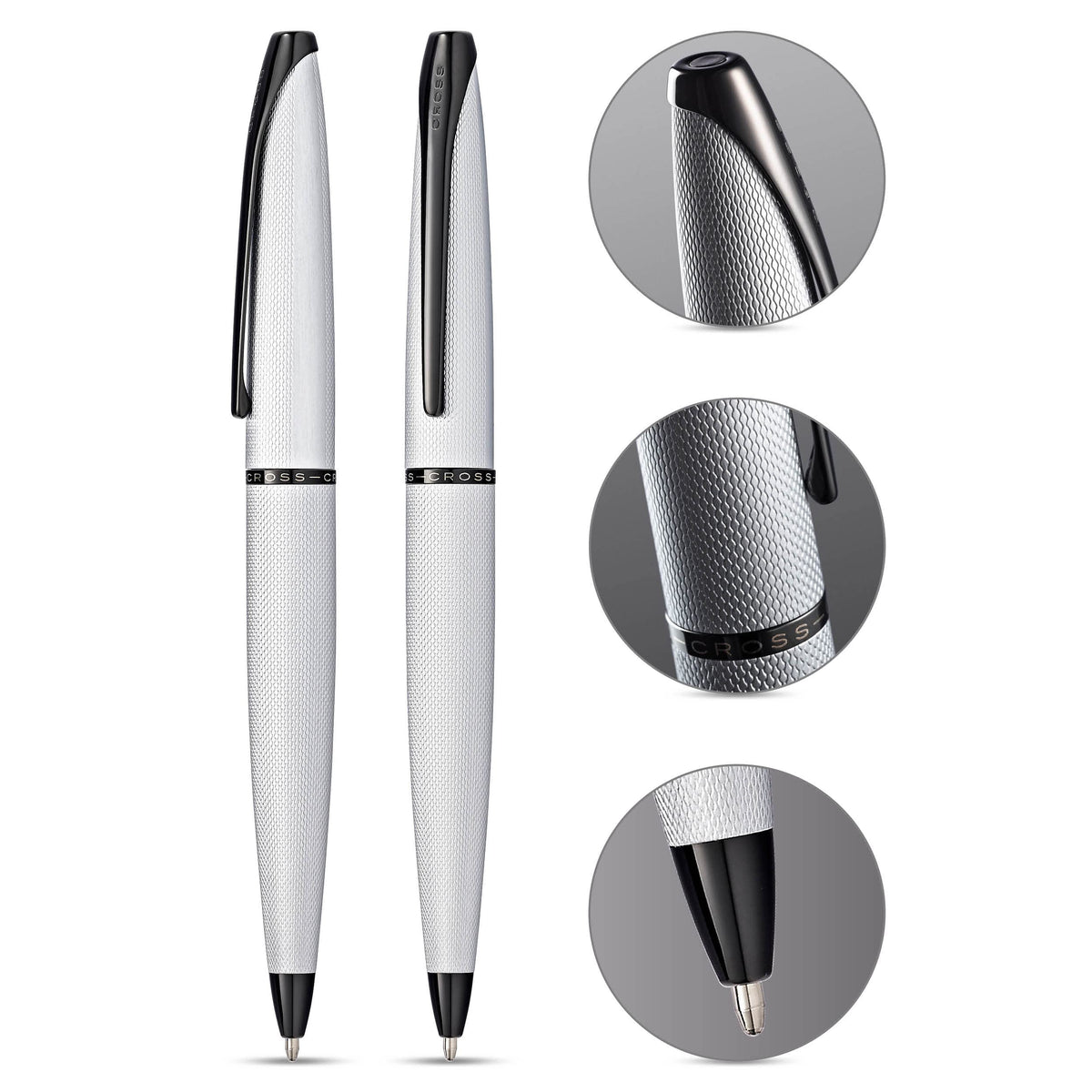 Cross ATX Refillable Ballpoint Pen Presented in a Luxury Gift Box - Medium Point, Black Ink, Sandblasted Chrome