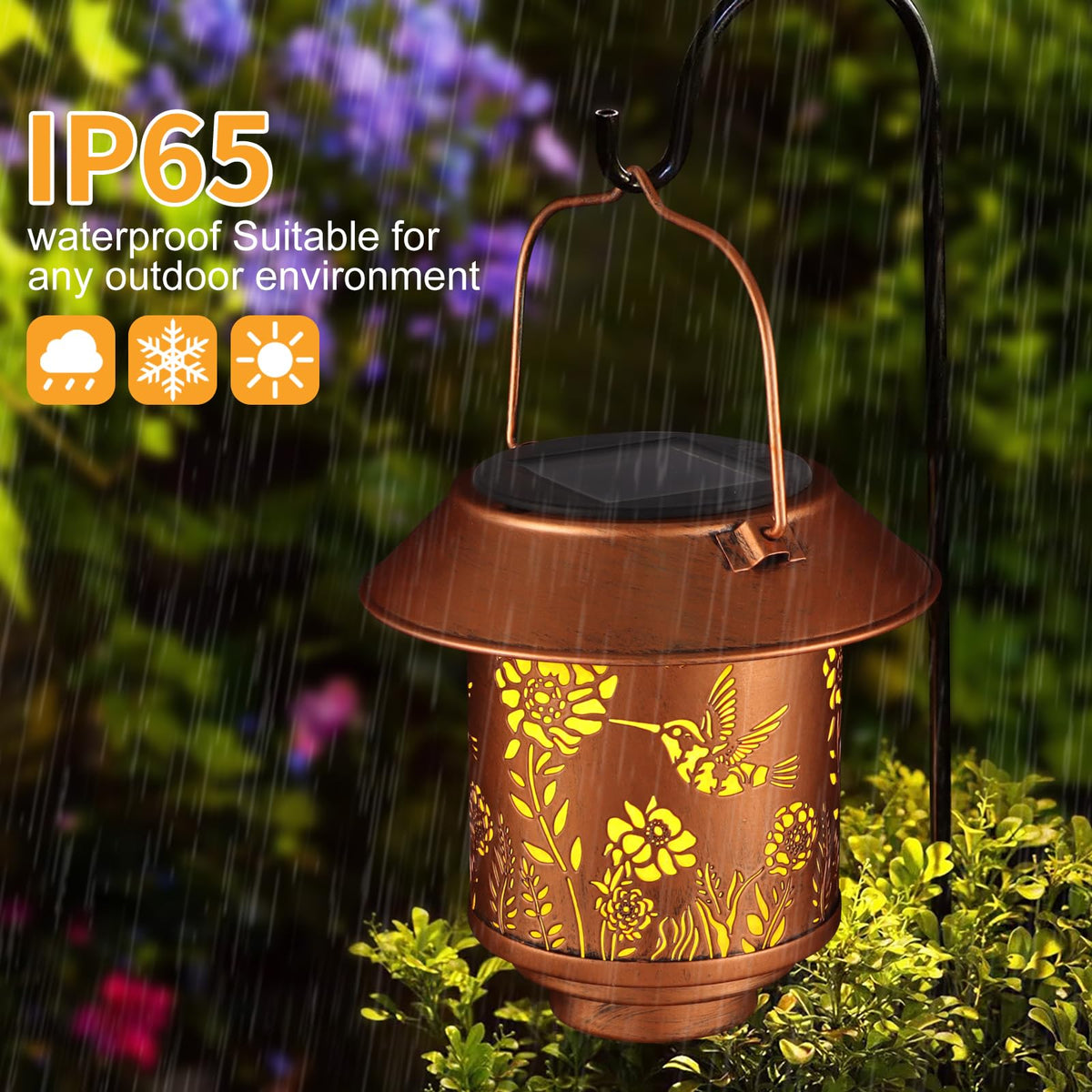 Solar Lantern Lights Outdoor Hanging, Solar Lights Outdoor Waterproof,Garden Decor Gifts for Women Mom,Metal Decoration Lanterns for Garden Patio(Hummingbird)