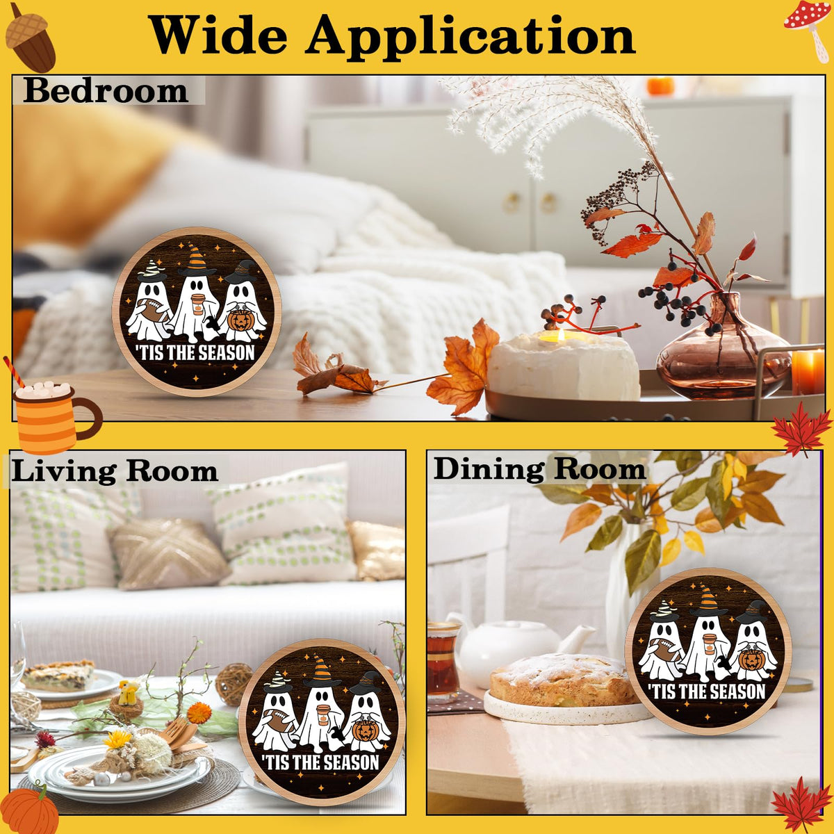 OXRUN Halloween Desk Decorations, Spooky Party Gifts for Women Men Friends, Fall Ghost Decorative Wooden Sign for Home Bedroom Living Room Table Shelf 8 Inches - B08