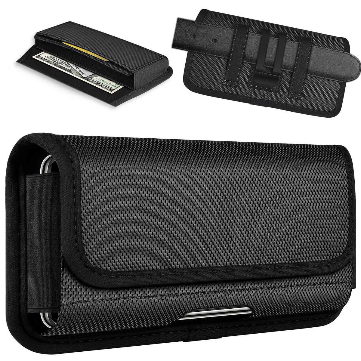 ykooe Rugged Nylon Holster Compatible with iPhone 17 Pro Max, Galaxy S25/S24/S23/S21/S20 Ultra, A16 A15 A14 A13 Moto G Stylus Play Power 5G Cell Phone Belt Holder for Men, Black - XXL