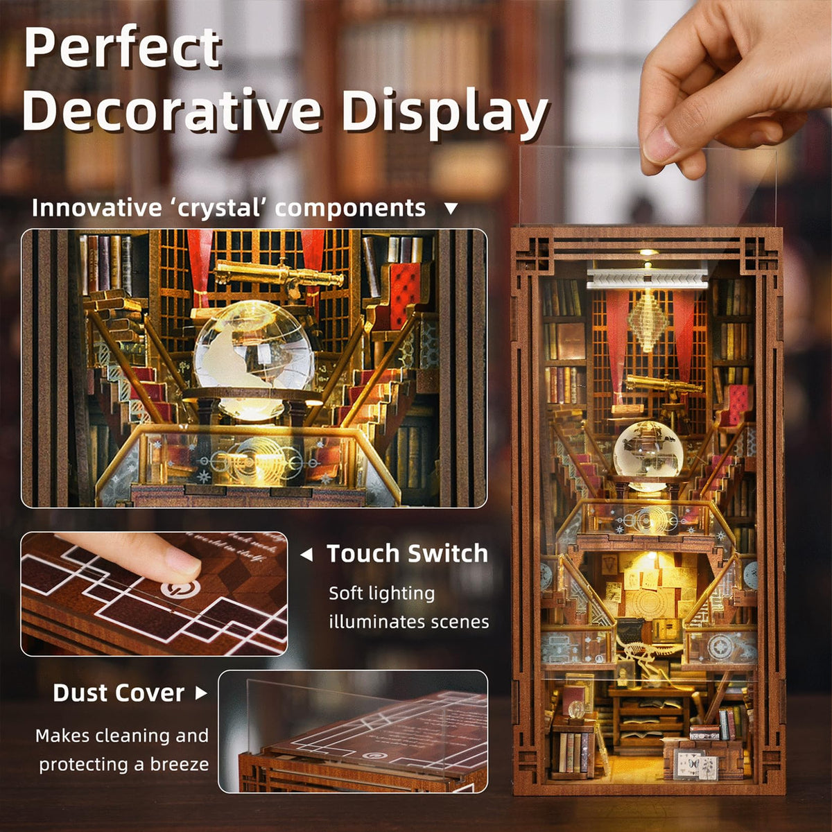 MiniCity Book Nook Kit, DIY Miniature Dollhouse Booknook Kit, 3D Wooden Puzzle Bookend Bookshelf Insert Decor with LED Light for Teens and Adults (Beyond Library)