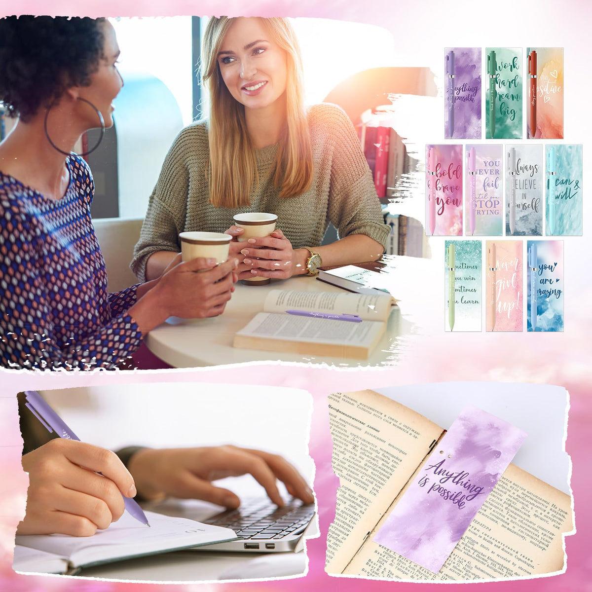 Quelay 30 Set Motivational Employee Appreciation Gifts Bulk Inspiring Quote Bookmarks Inspirational Pens for Women Team Building Gifts Employees Appreciation Thank You Coworker Staff(Inspirational)