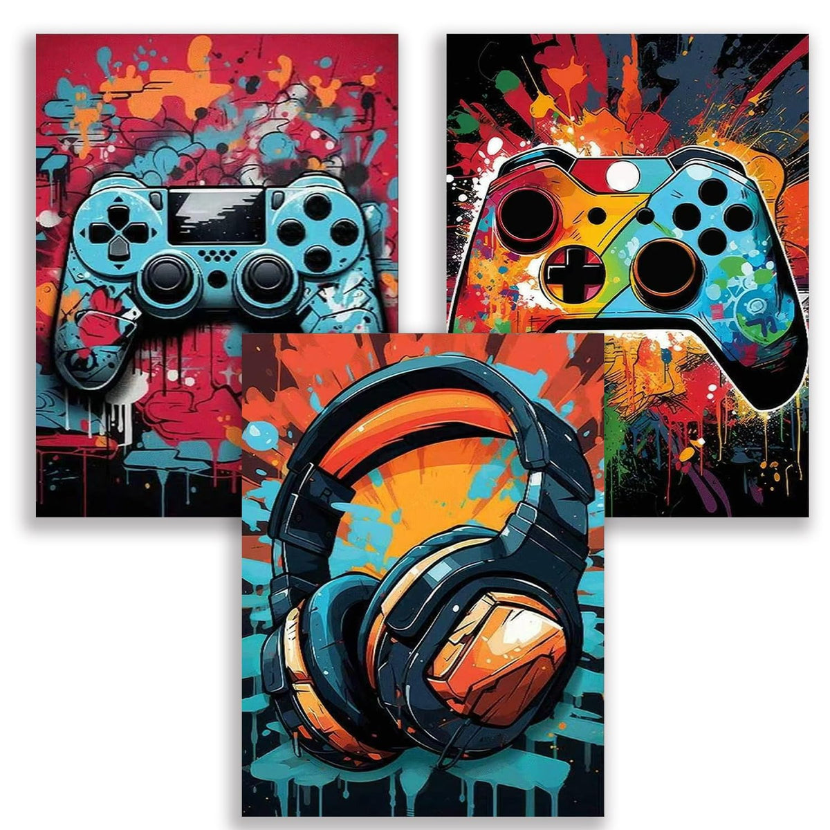 Pxzcrypha 3 Pack Video Game Diamond Art Kits for Adults, DIY Gaming Equipment Diamond Painting Kits for Beginner, Full Round Drill Paint by Diamonds, Gem Art and Crafts for Home Wall Decor 12x16inch