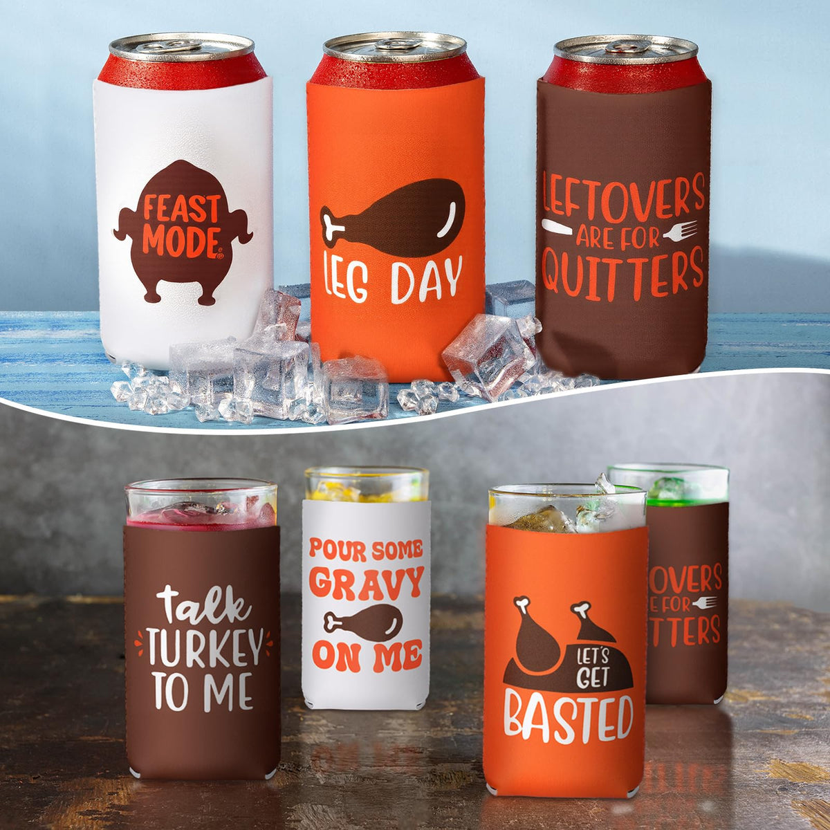 Honeydak 12 Pcs Funny Friendsgiving Favor Can Coolers Talk Turkey Alcohol Gift Thanksgiving Fall Party Favor DIY Holiday Gift Set for Soda Home Beverage Thankful Feast Party Supplies
