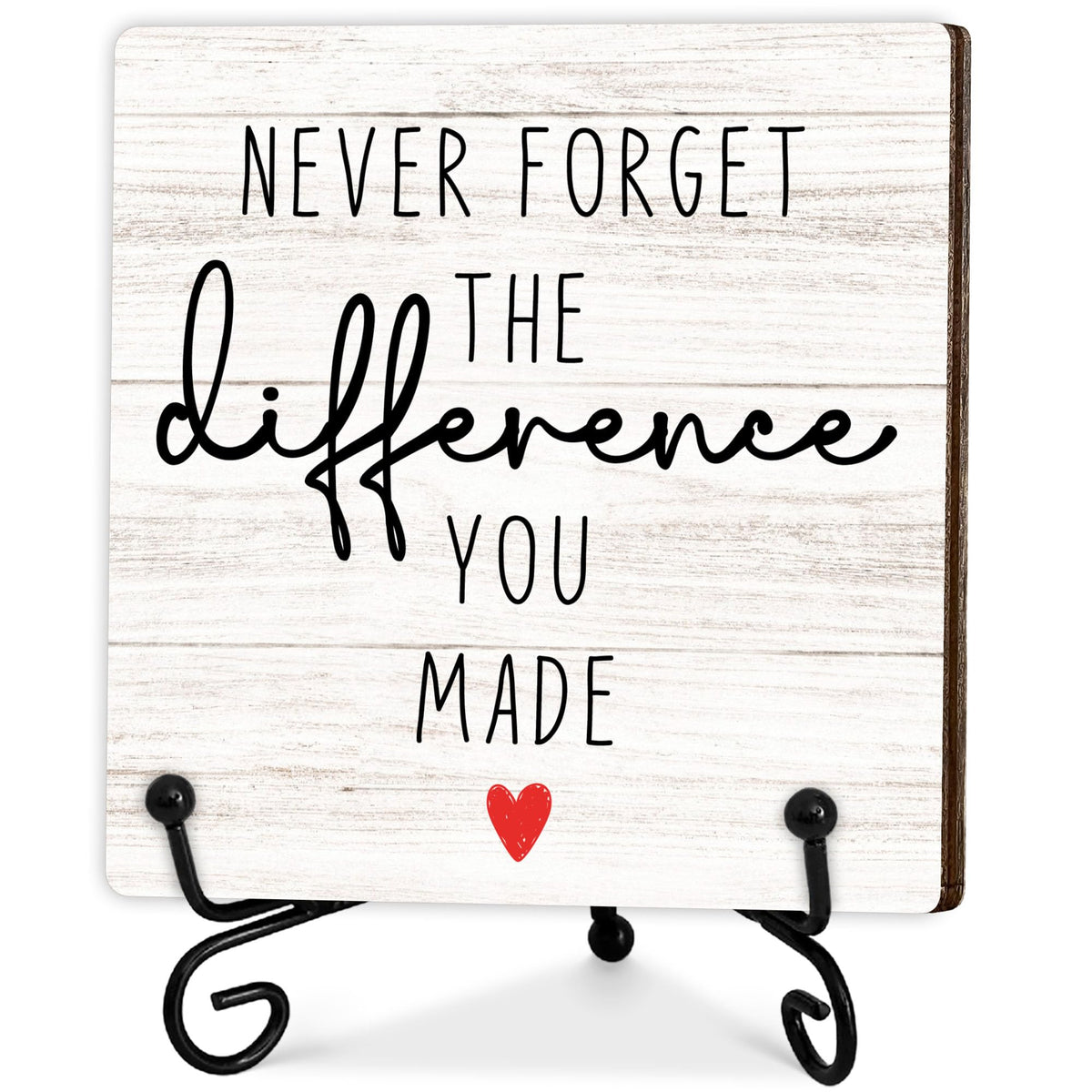 Inspirational Office Gifts for Women, Difference Maker Desk Decor, Never Forget The Difference You Made Wooden Sign, Birthday Gifts for Men Friends Coworkers, Motivational Office Decor, 5"x5"-A16
