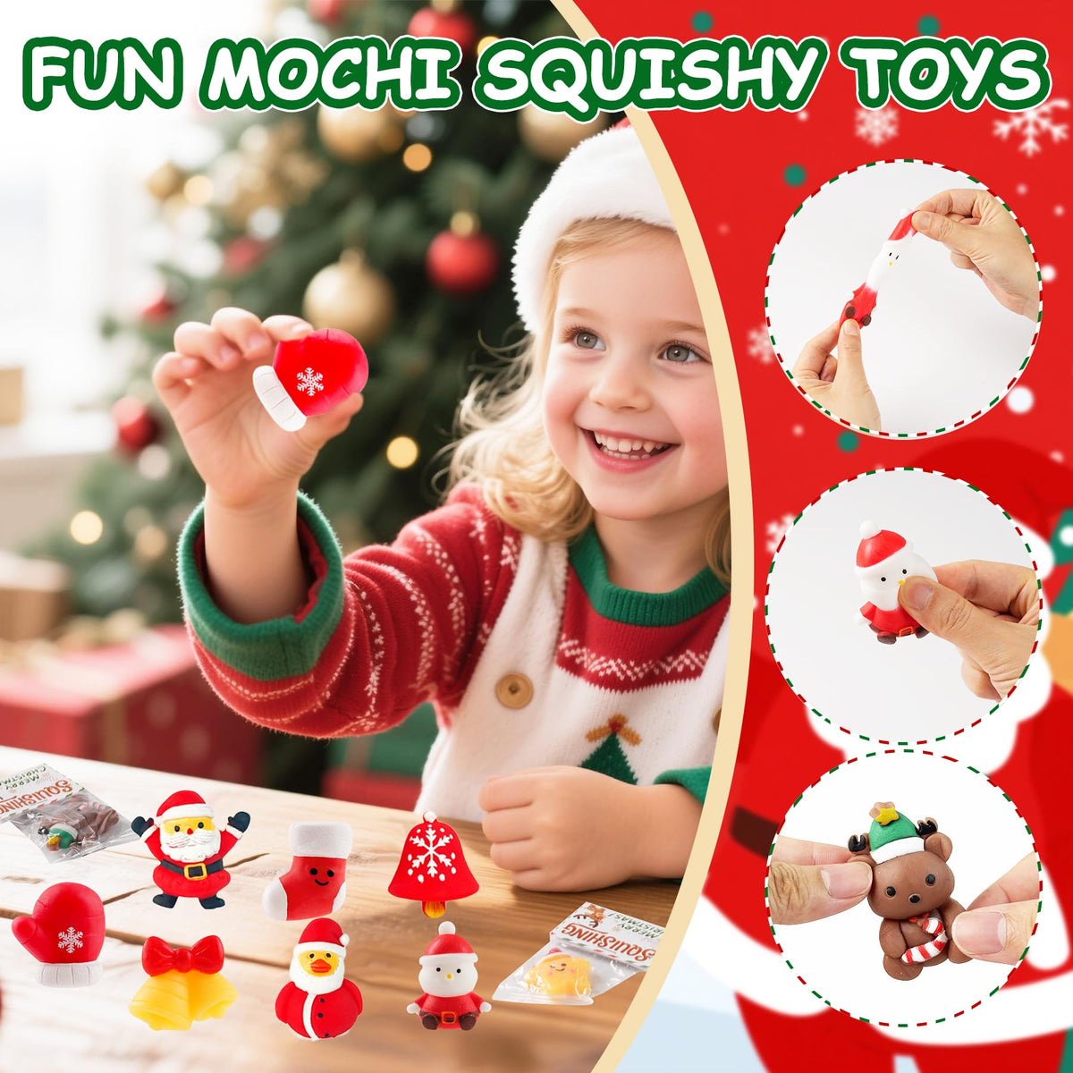 24Pack Christmas Mochi Squishy,Christmas Party Favors, Christmas Classroom Favors,Bulk Squishy Toys, Goodie Bag Basket Fillers,Christmas Treats Non Candy for Kids