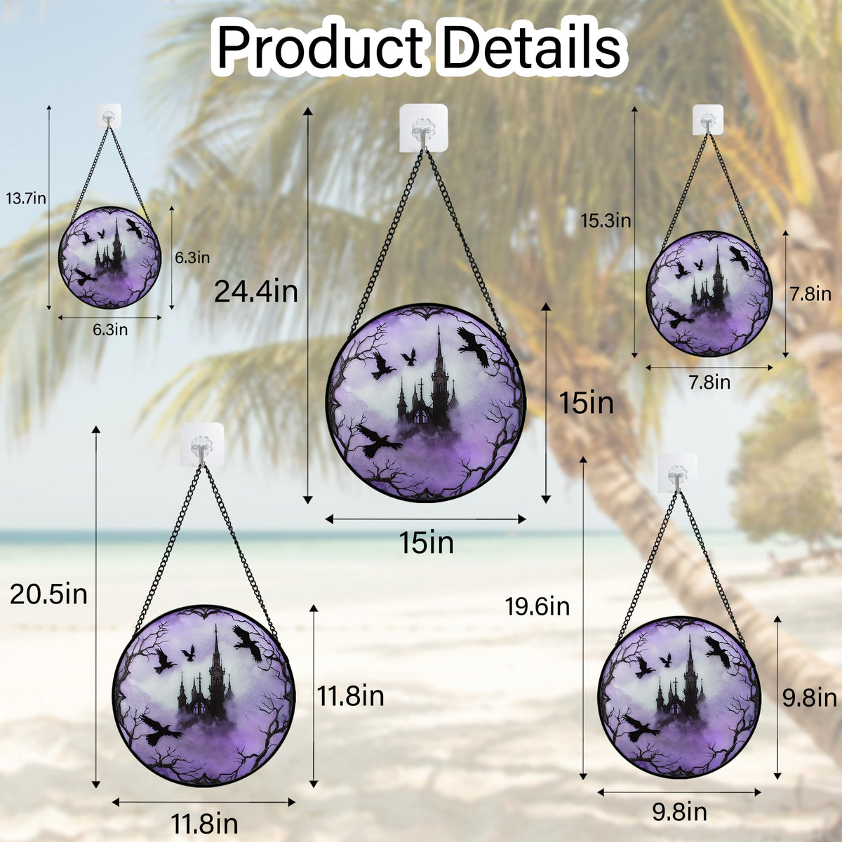 CRISGIF Stained Glass Window Hanging - Halloween Gothic Castle Purple Smoke Suncatcher for Doors Garden Home Spooky Crow Sun Catchers Gothic Decor Horror Gift for Women Men Friend Boy Girl 9.8 in