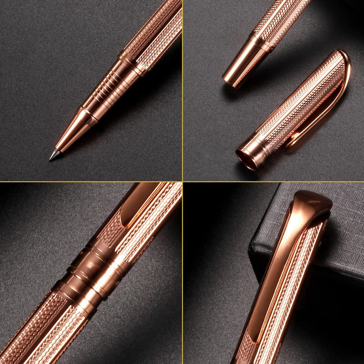 Penneed Rollerball Pen Liquid Ink Pens for Women Luxury Box Gel Pen Black Ink Fancy Pen Refillable for Executive, Office, Professional, Birthday Gift G5 (Rose Gold)