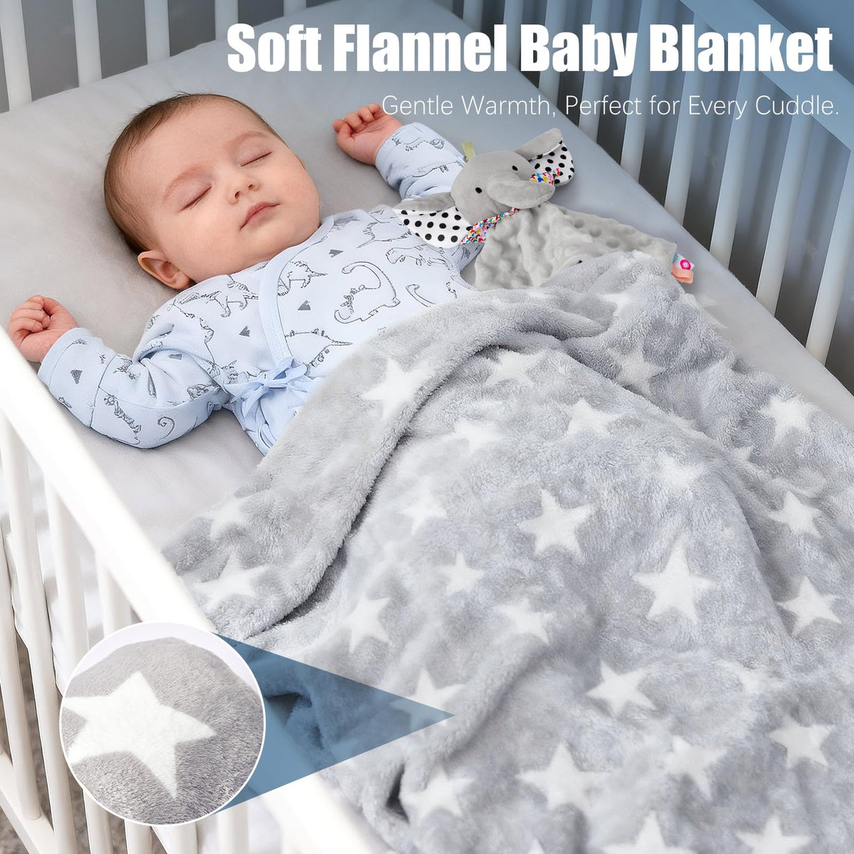 Golray 9pcs Baby Shower Gifts for Boys Newborn Kit, Blanket/Elephant Soothe/Fabric Book/Bodysuit/Bib/Sock/Hat/Greeting Card, Baby Essentials Stuff Gift for Newborn Boy Friend Newmom