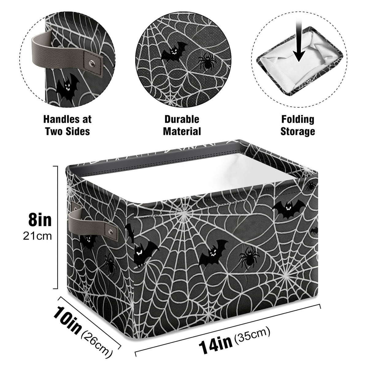 AHENGPAIG Halloween Baskets,Spider Web Bat Storage Bins with Handles for Men, Foldable Organizer Storage Boxes 14 x 10 x 8