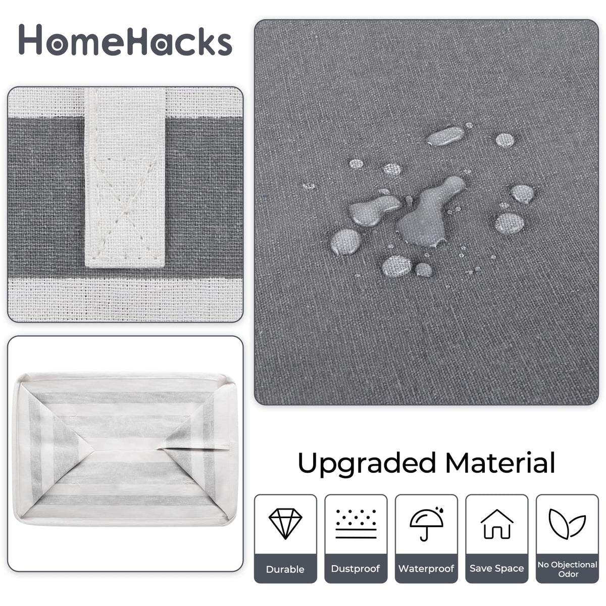 HomeHacks 2 Pack Large Laundry Baskets, Waterproof, Freestanding Laundry Hampers, Collapsible Clothes Hamper with Reinforced Handles in Laundry Room, College Dorm, Bathroom, Bedroom (Grey, 75Lx2)