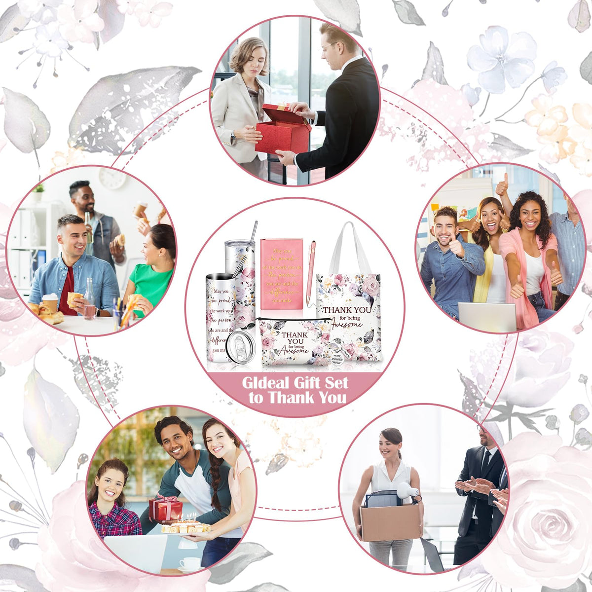 Wiwiqing 6 Pcs Employee Appreciation Gifts for Women, Thank You Gift Set for Coworker, Staff, Teacher, Nurse, Team Recognition Gifts for Work Anniversary, Farewell, Promotion(Chic Style)