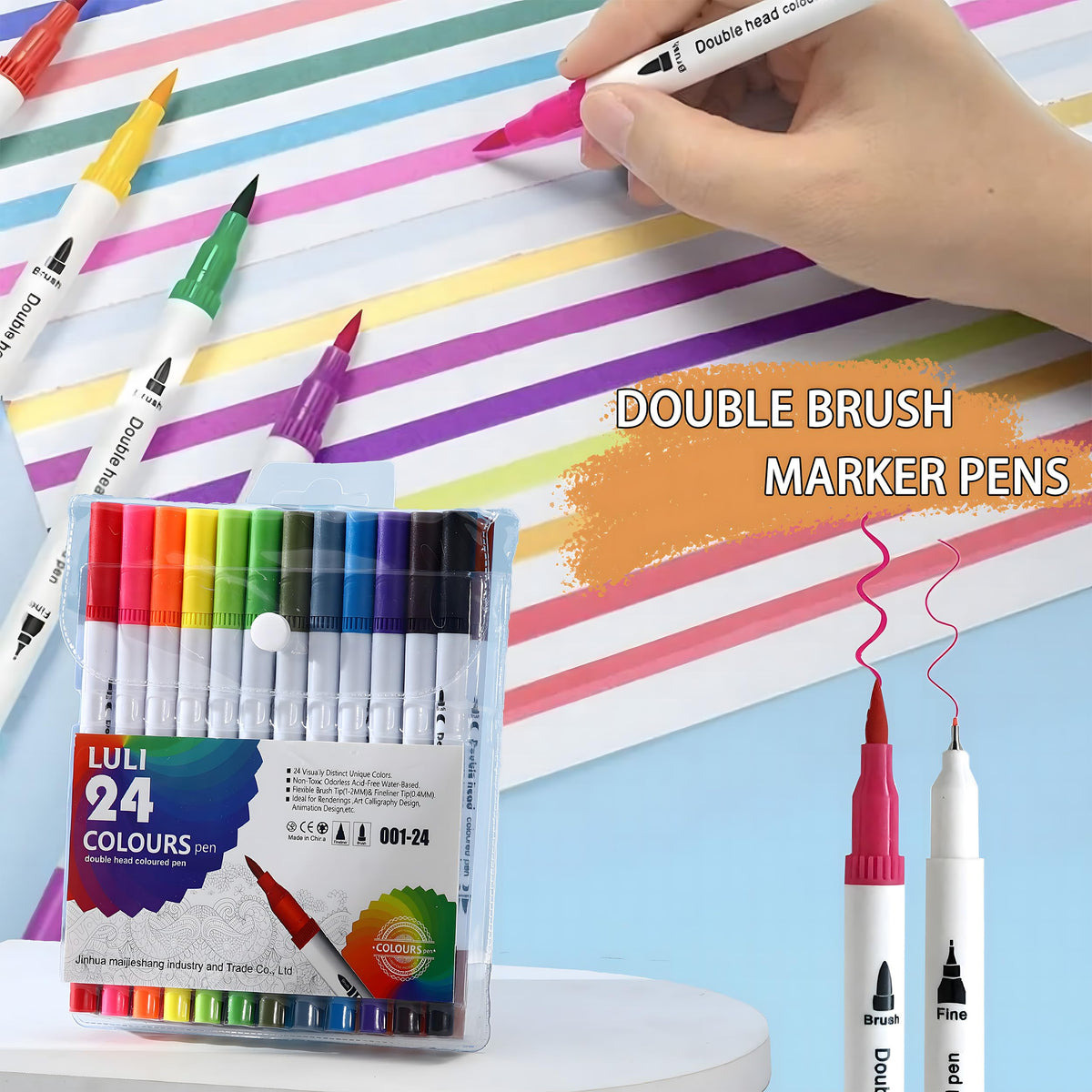 Ristpal 56 PCS Aesthetic School Supplies with Large Pencil Case, 24 Double Brush Marker Pens, 5 Black Ink Gel Pens, 6 Macaron Pencils, 4 Sharpeners, Sticky Notes, Ruler, Erasers, Stationery Gift