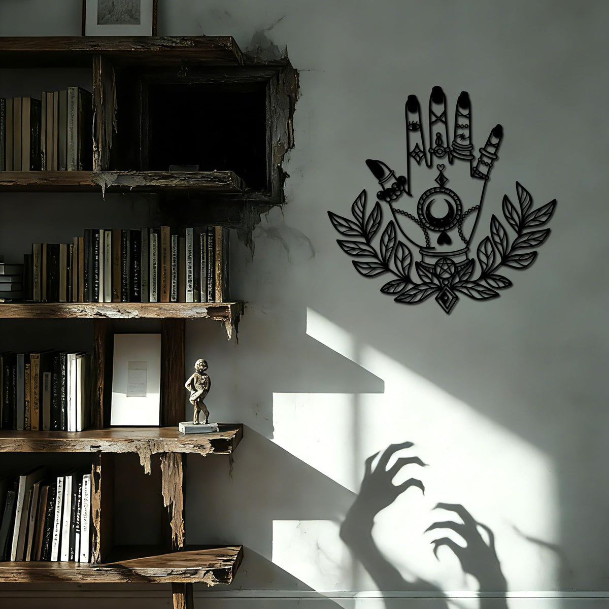 Slickss Mystical Hand of Spirit Metal Wall Art with All-Seeing Eye, Moon & Florals-Witchy Home Decor,Occult Oddities,Gothic Bohemian Wall Hanging for Sacred Space, Altar, Living Room