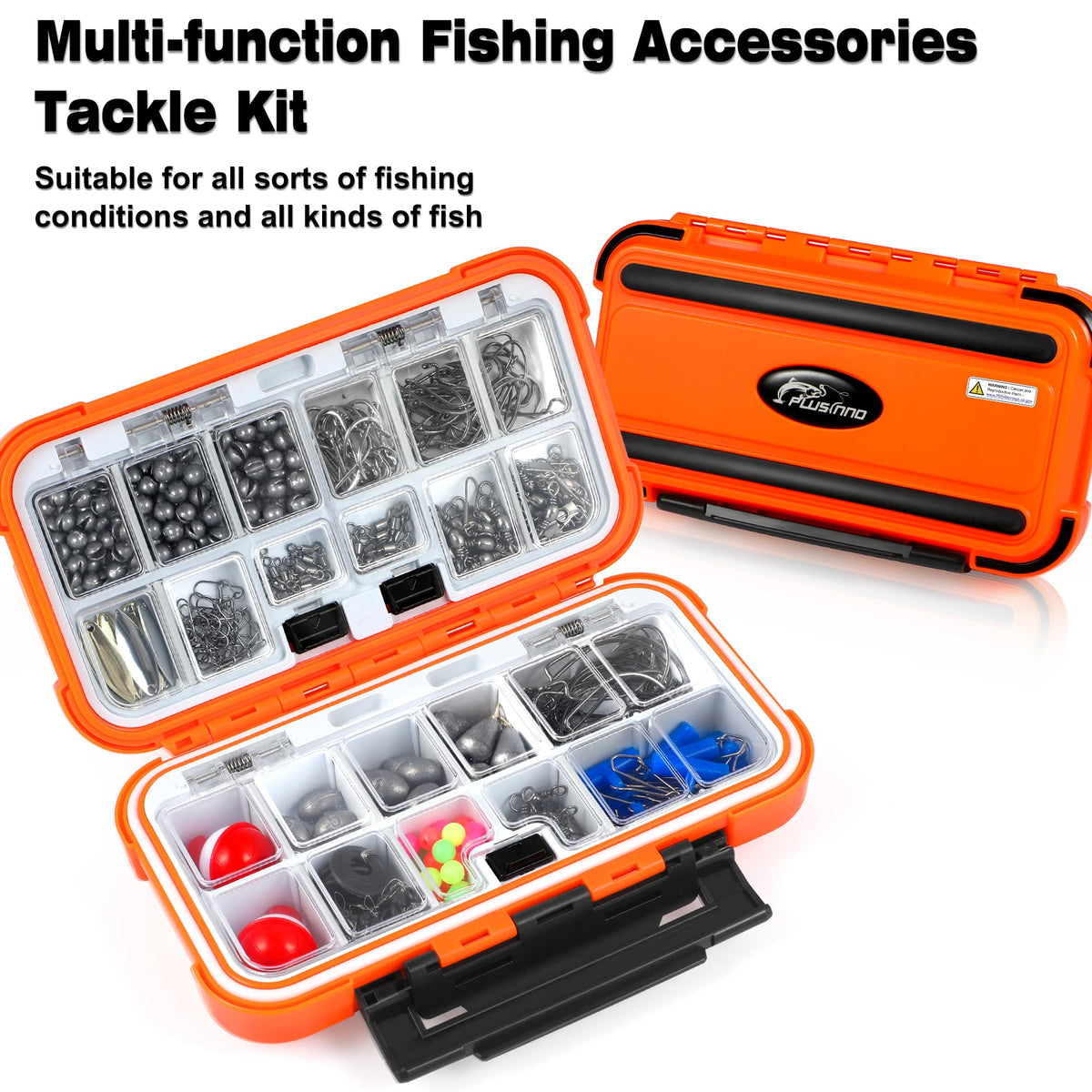 PLUSINNO Fishing Gear Accessories Kit, 253PCS Fishing Tackle Box with Tackle Included, Fishing Hooks, Fishing Weights Sinkers, Spinner Blade, Fishing Equipment for Bass Trout Bluegill Crappie
