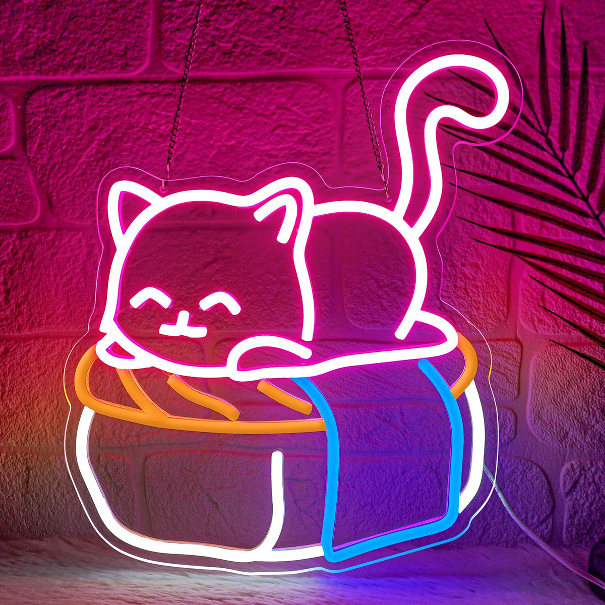 Sneignon Cute Sushi Cat Neon Sign for Bedroom,Light Up Cat Sign for Pet Store Wall Decor,Kawaii LED Neon Light for Cat Sushi Lovers,Pink Cat Wall Sign for Girls Room,Animal Neon Light Up Wall Art