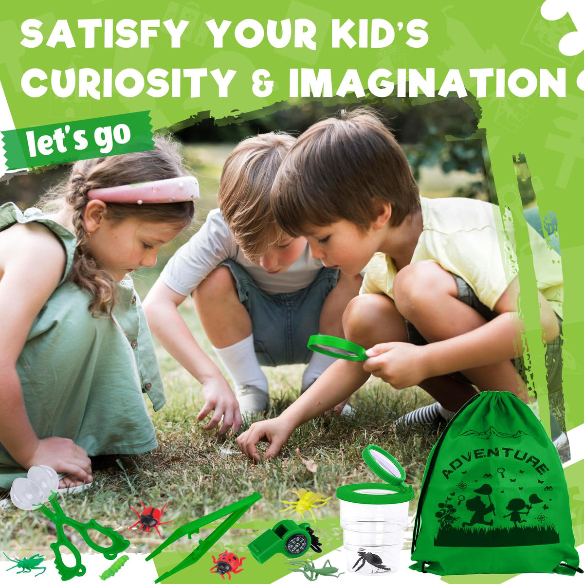 GINMIC Kids Explorer Kit & Bug Catching Kit, 16 Pcs Outdoor Exploration Safari Kit for Kids Camping with Binoculars, Adventure, Hunting, Hiking, Educational Toy Gift for 3-12 Years Old Boys Girls