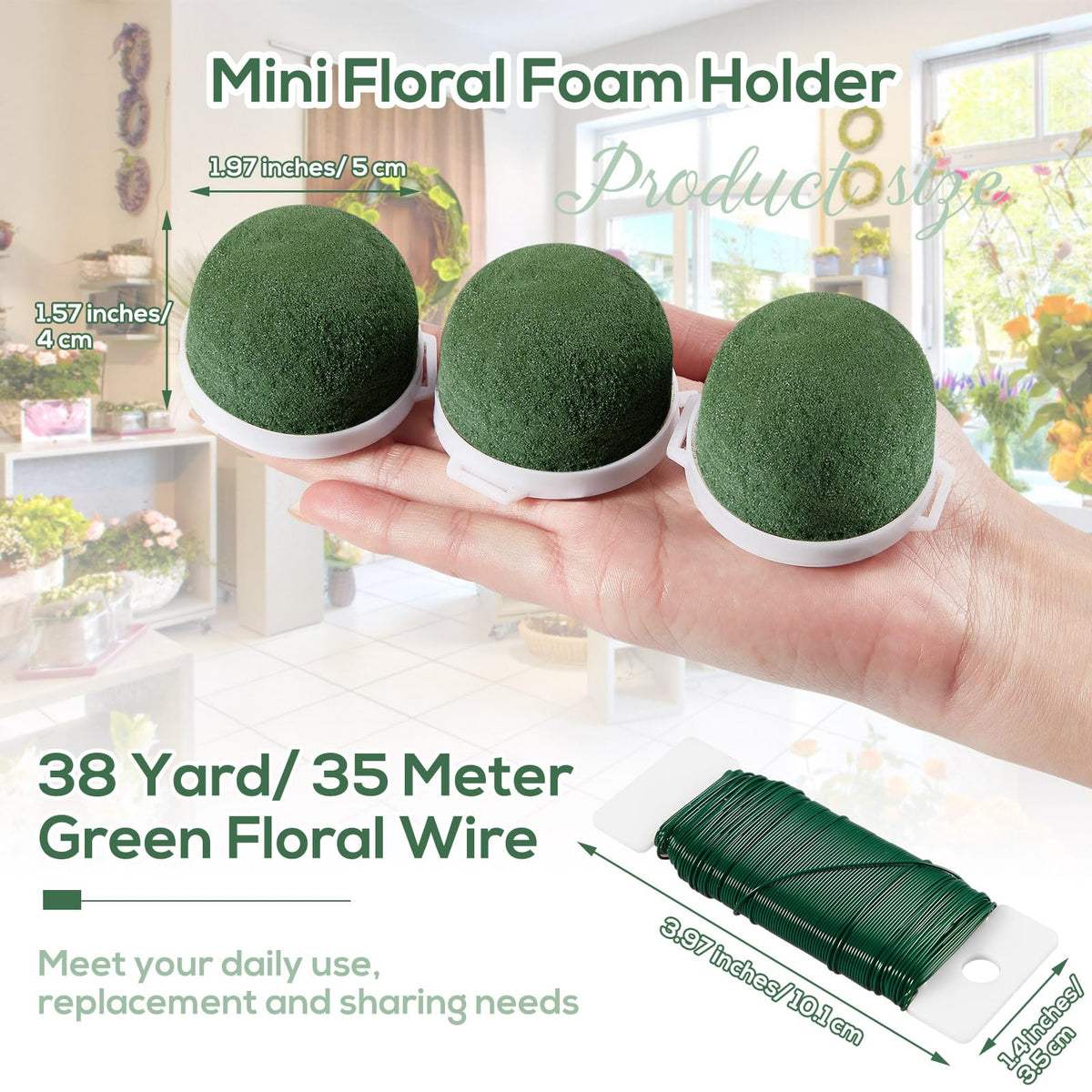 Tessco 24 Pcs Mini Floral Foam Holder Round Floral Foam with Green Arrangement Wire Arrangement Supplies for Table Wedding Wine Bottle Decor