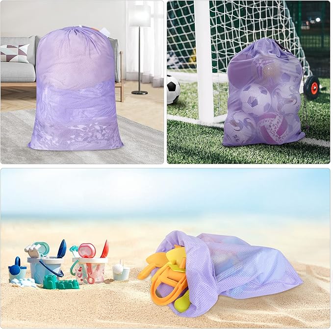 Polecasa Heavy Duty Large Mesh Laundry Bags with ID Tag and Locking Drawstring Closure - 2 Pack, 24 x 36 inches - Laundry Hamper Liner, Washable Laundry Bag for Travel, Sports, Dorms (Purple)
